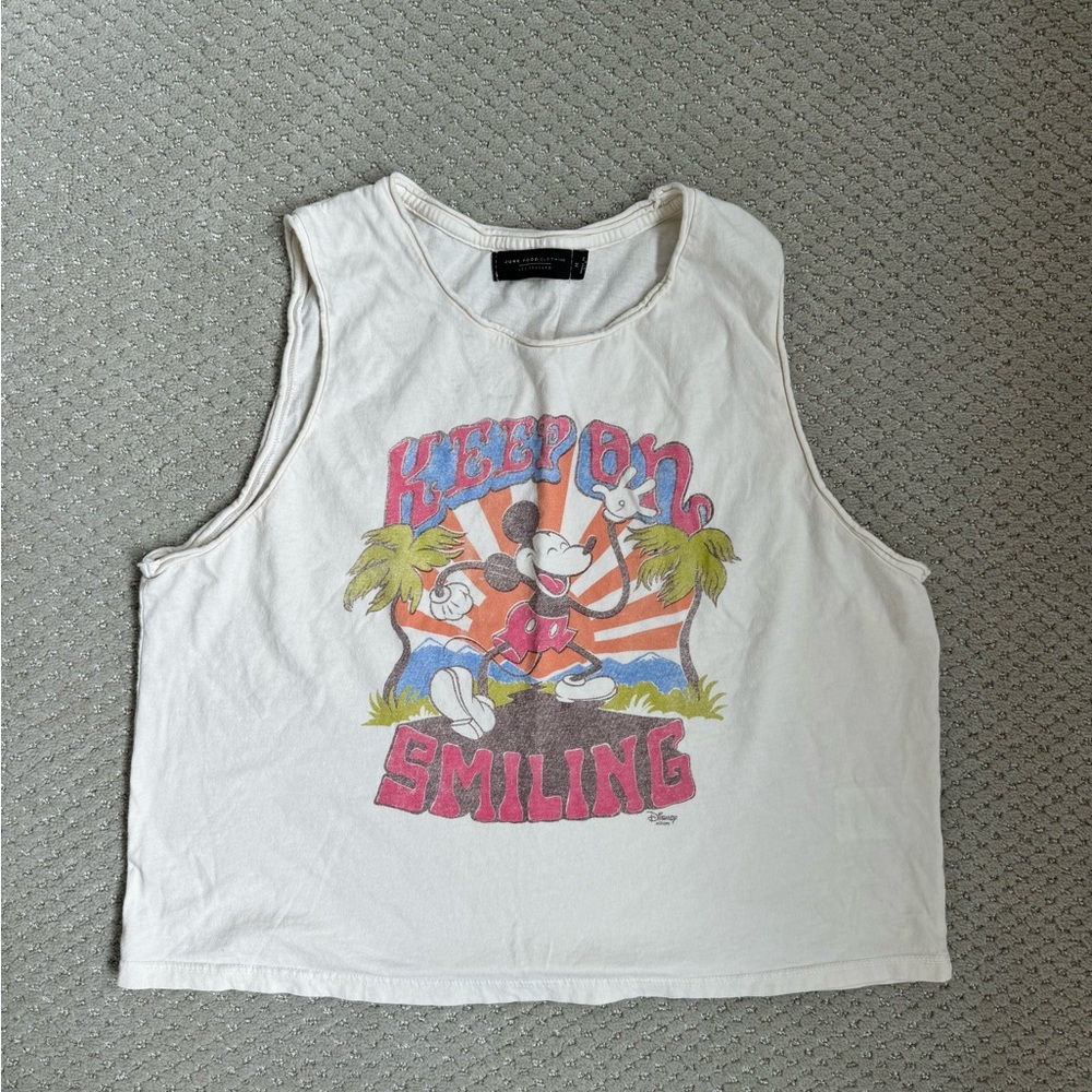 Junk Food Clothing White Tank Top with Pink and Orange Graphic